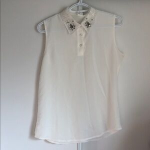 Sleeveless Embellished Collar White Blouse